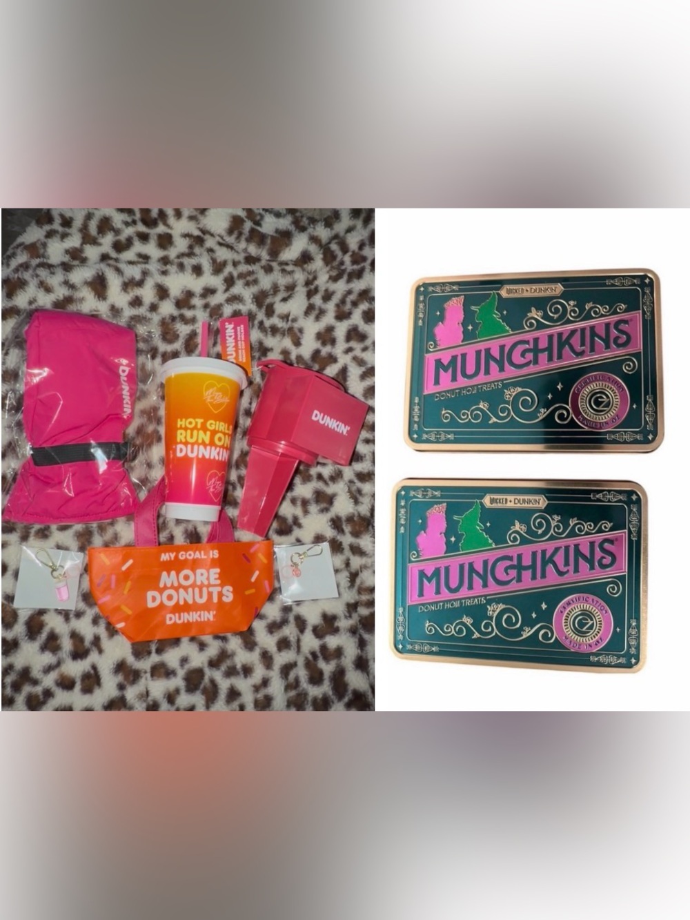 Dunkin Lover Set-Coffee Mitten,Cup,2 tins,Beach phone holder,bag,2 Charms-NWT🩷